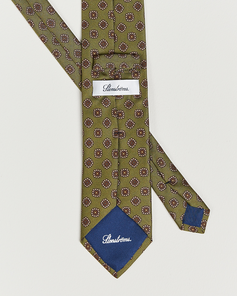 Herren | Stenströms Printed Silk Tie Green | Stenströms | Printed Silk Tie Green