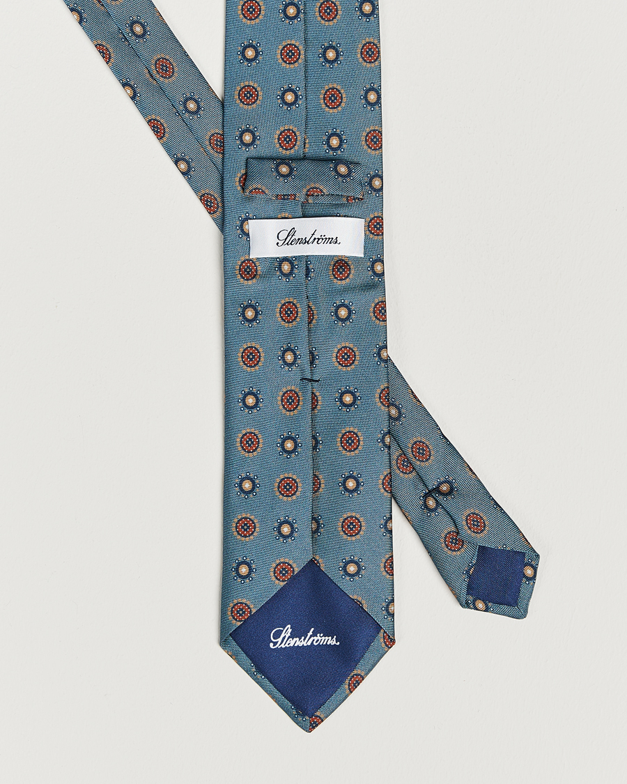 Herren | Stenströms Printed Silk Tie Light Blue | Stenströms | Printed Silk Tie Light Blue