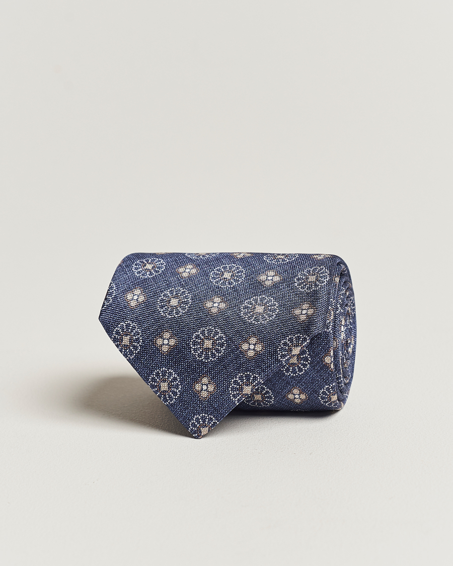 Herren | Stenströms Flower Printed Silk Tie Navy | Stenströms | Flower Printed Silk Tie Navy