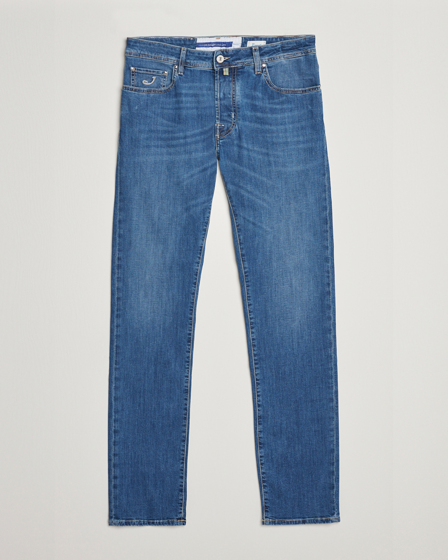 Herren | Jeans | Jacob Cohën | Bard Denim Linen Resort Stretch Jeans Mid Blue