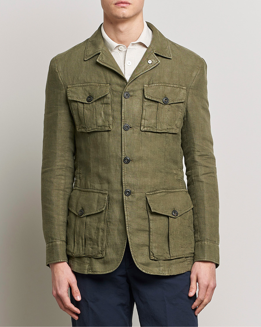 Herren | Sakkos | L.B.M. 1911 | Linen Safari Jacket Olive