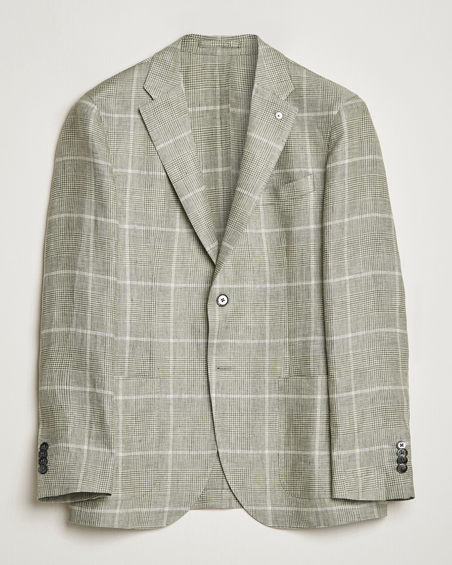 Herren | Sakkos | L.B.M. 1911 | Jack Regular Fit Prince of Wales Linen Blazer Green