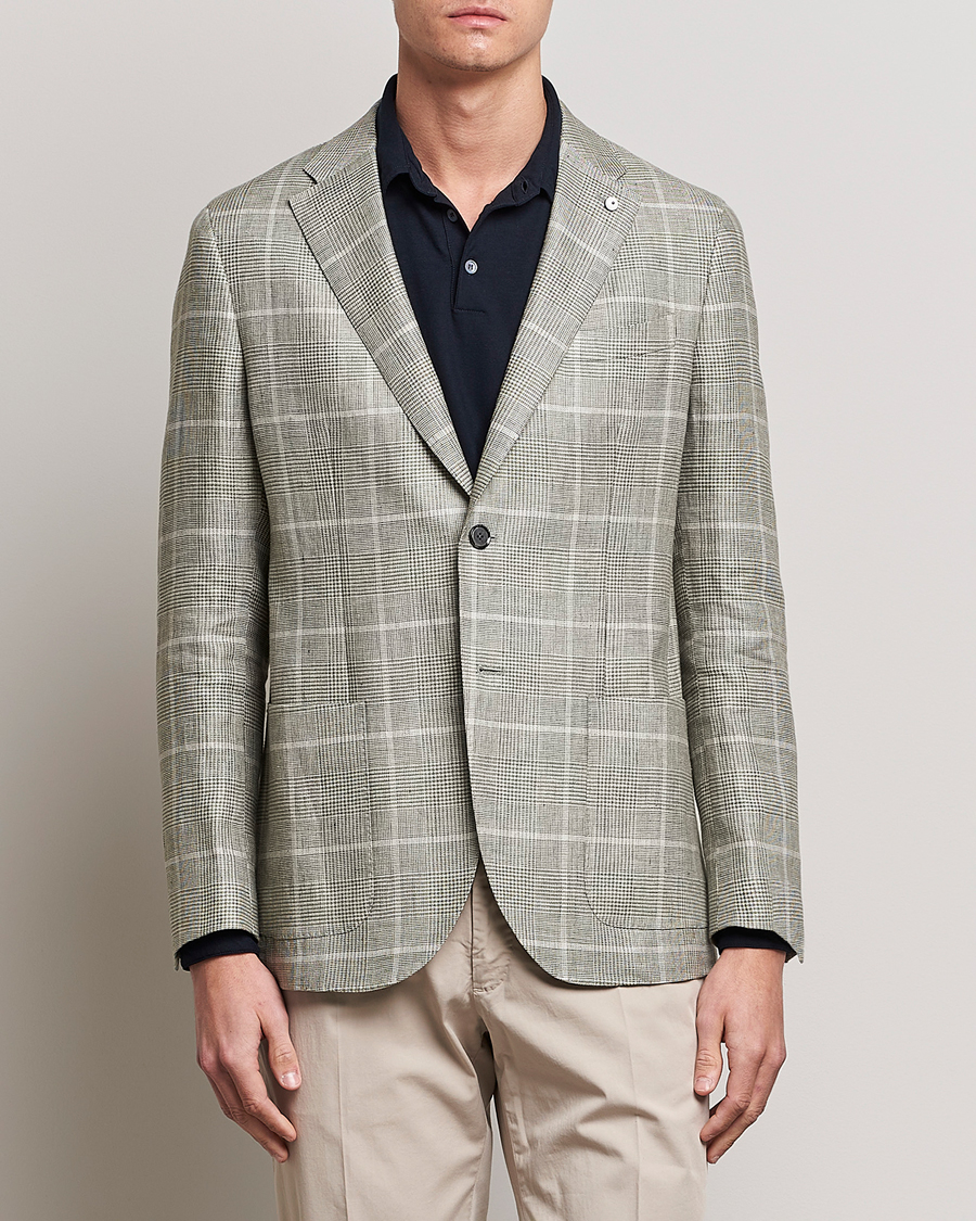 Herren | Sakkos | L.B.M. 1911 | Jack Regular Fit Prince of Wales Linen Blazer Green
