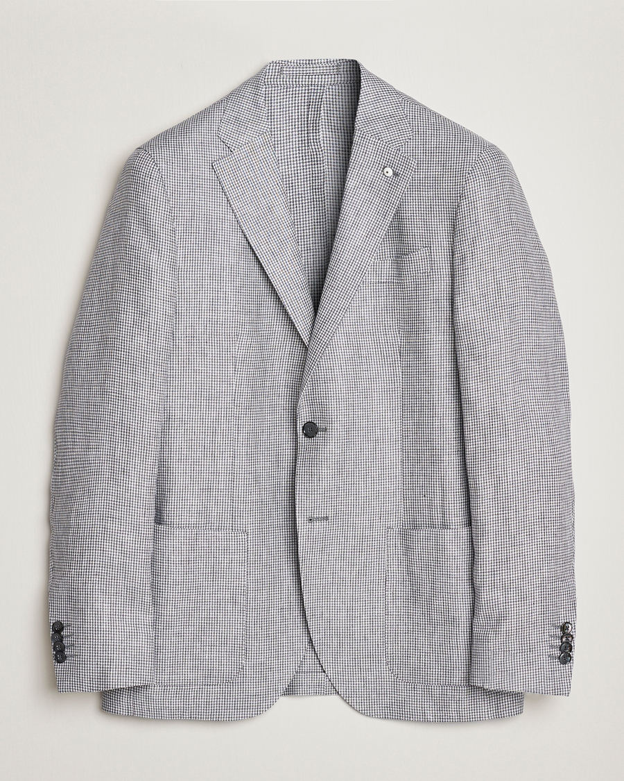 Herren | Sakkos | L.B.M. 1911 | Jack Regular Fit Houndstooth Linen Blazer Grey