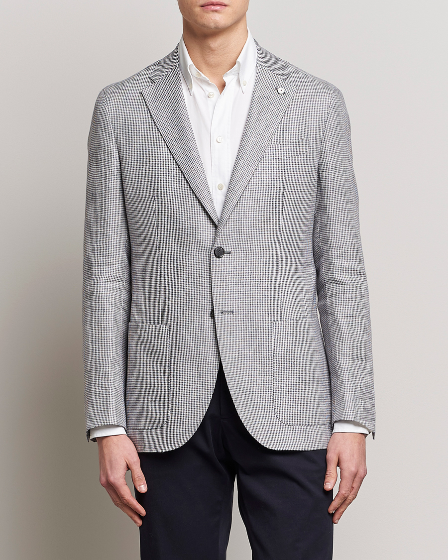 Herren | Sakkos | L.B.M. 1911 | Jack Regular Fit Houndstooth Linen Blazer Grey