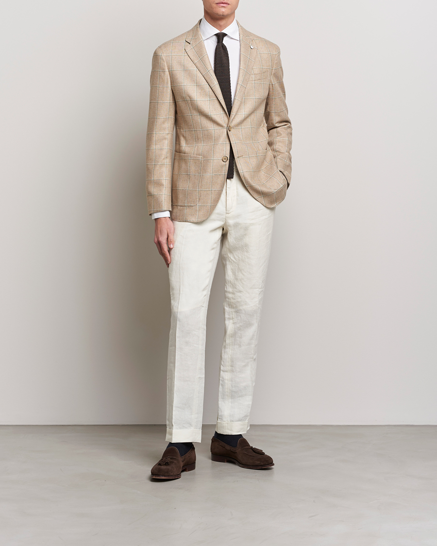 Herren | Sakkos | L.B.M. 1911 | Jack Regular Fit Windowpane Wool/Silk Blazer Olive