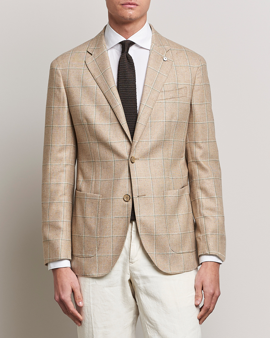 Herren | Sakkos | L.B.M. 1911 | Jack Regular Fit Windowpane Wool/Silk Blazer Olive