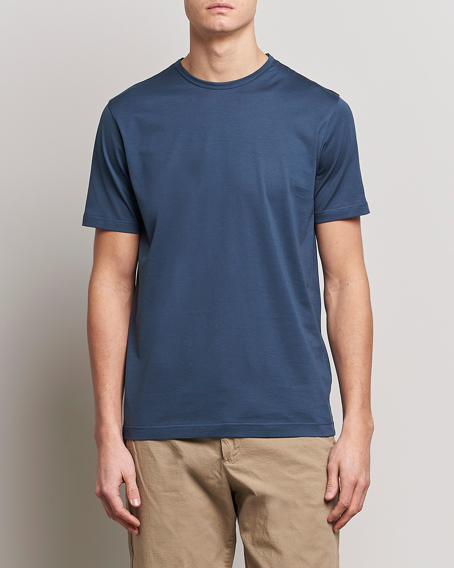 Herren | T-Shirts | Sunspel | Crew Neck Cotton Tee Shale Blue