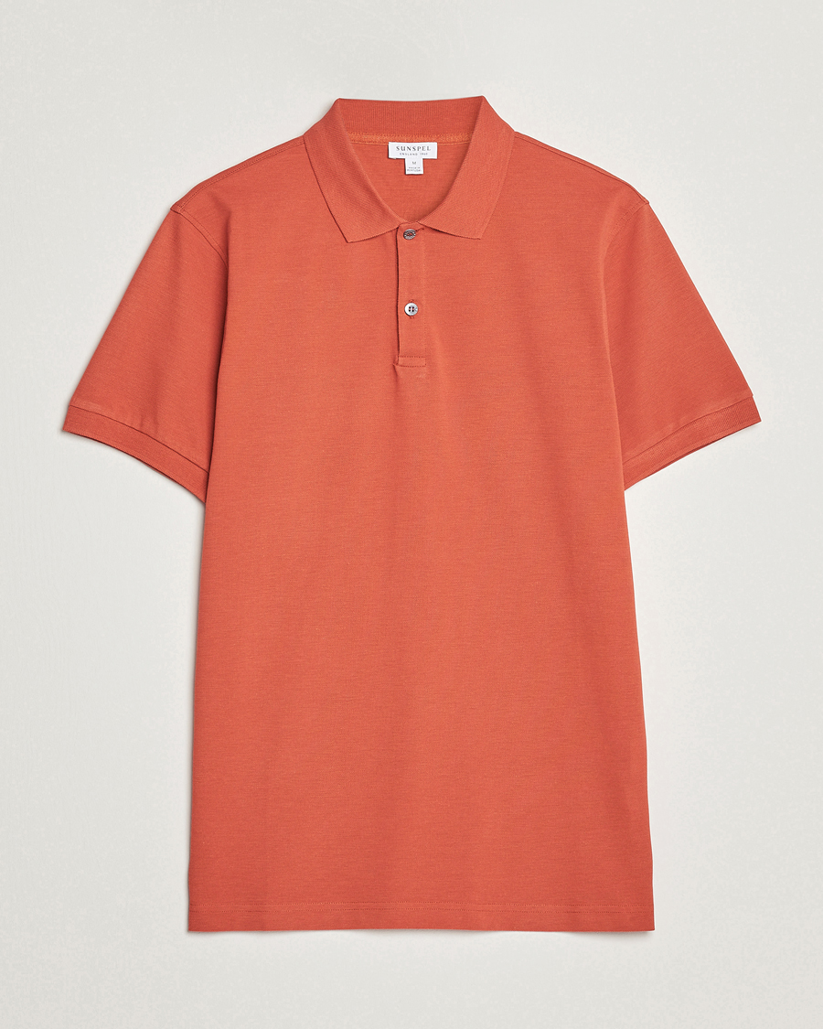 Herren | Poloshirts | Sunspel | Short Sleeve Pique Polo Burnt Sienna