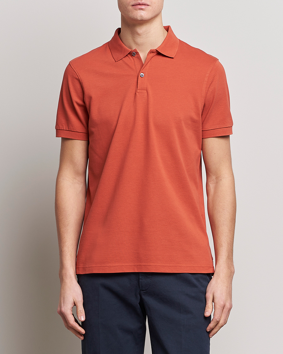 Herren | Poloshirts | Sunspel | Short Sleeve Pique Polo Burnt Sienna