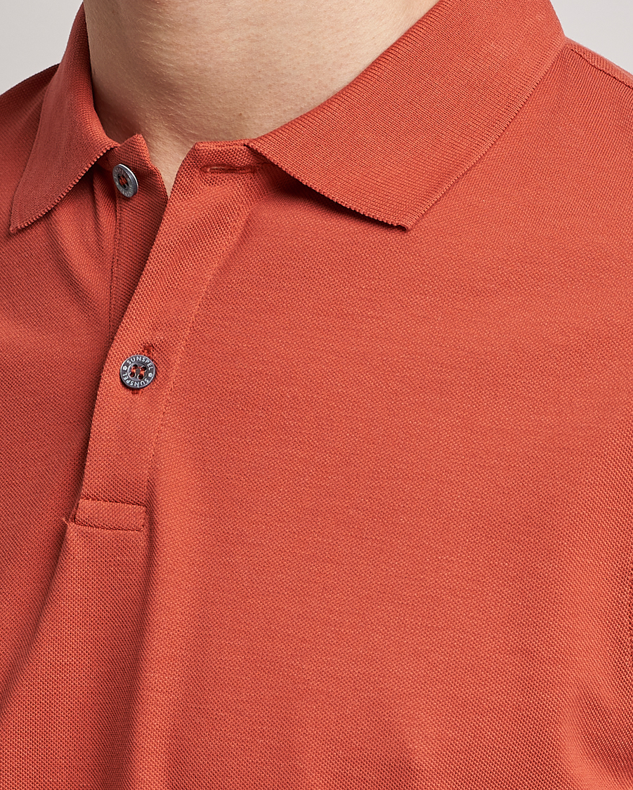 Herren | Poloshirts | Sunspel | Short Sleeve Pique Polo Burnt Sienna