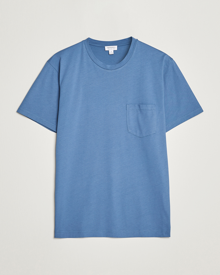 Herren | T-Shirts | Sunspel | Riviera Pocket Crew Neck T-Shirt Blue Stone