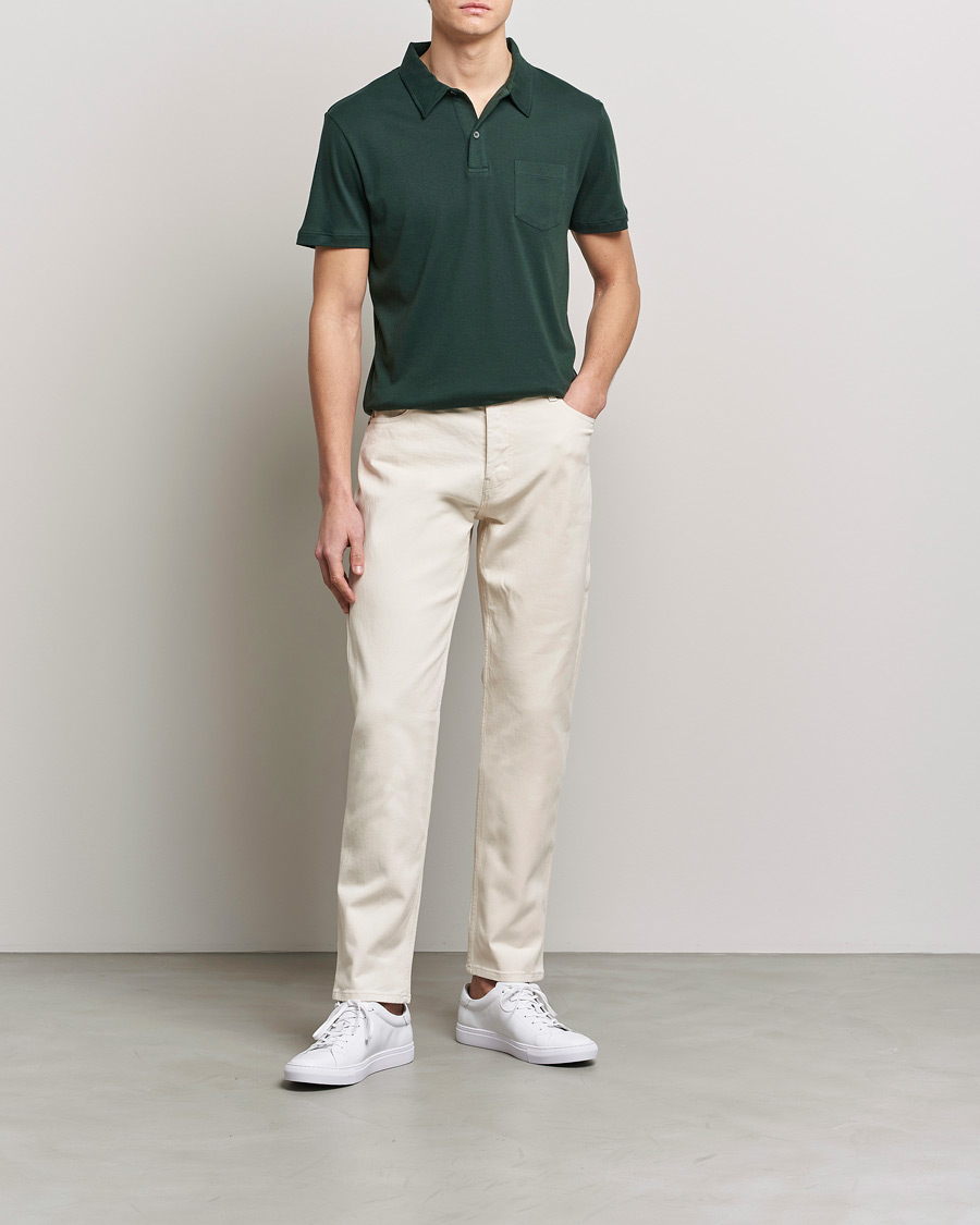 Herren | Poloshirts | Sunspel | Sea Island Jersey Riviera Polo Seaweed