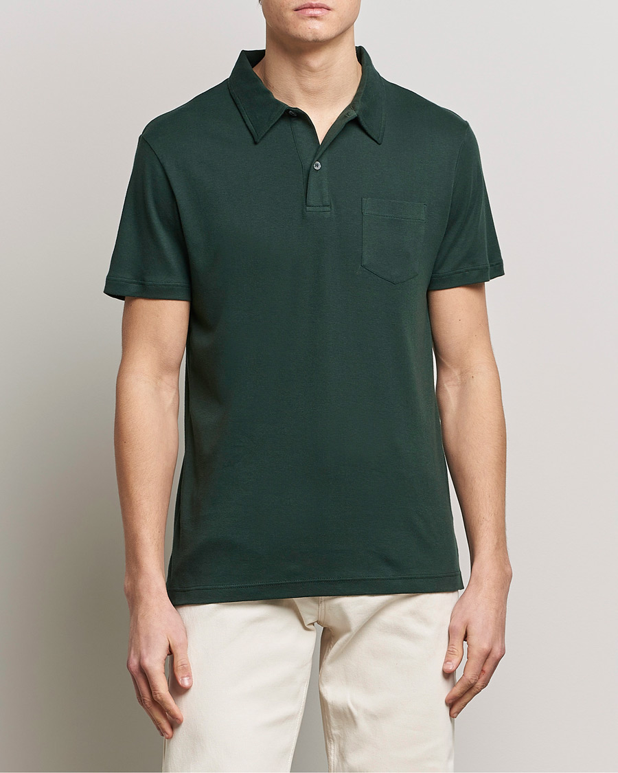 Herren | Poloshirts | Sunspel | Sea Island Jersey Riviera Polo Seaweed