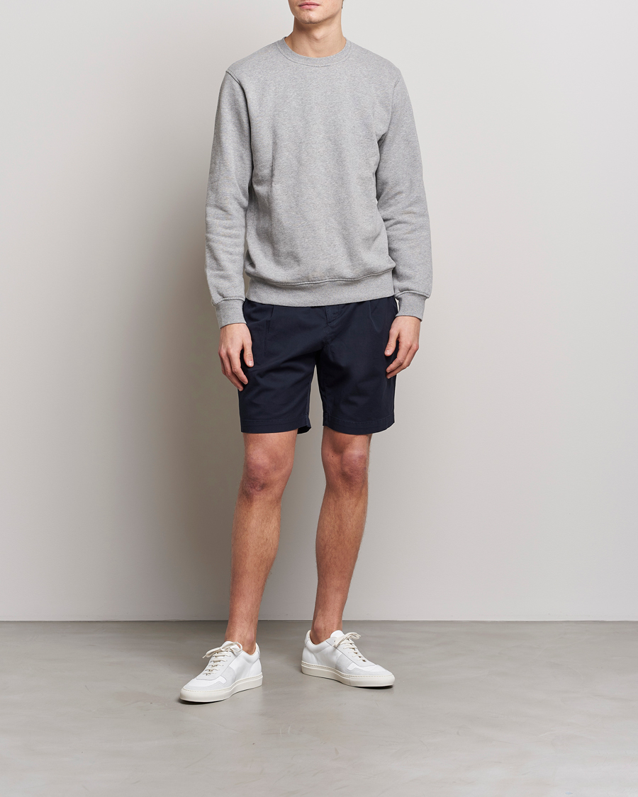 Herren | Shorts | Sunspel | Pleated Stretch Cotton Twill Shorts Navy
