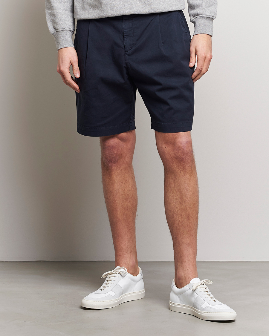 Herren | Sunspel | Sunspel | Pleated Stretch Cotton Twill Shorts Navy