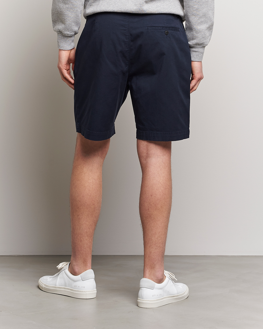 Herren | Shorts | Sunspel | Pleated Stretch Cotton Twill Shorts Navy