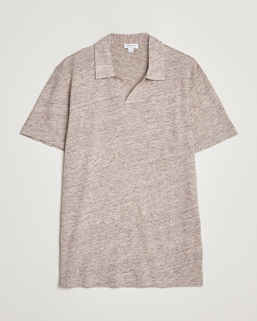 Herren | Poloshirts | Sunspel | Linen Polo Shirt Oatmeal Melange