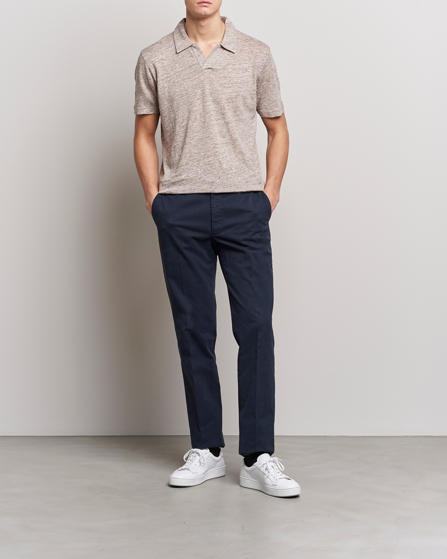 Herren | Poloshirts | Sunspel | Linen Polo Shirt Oatmeal Melange