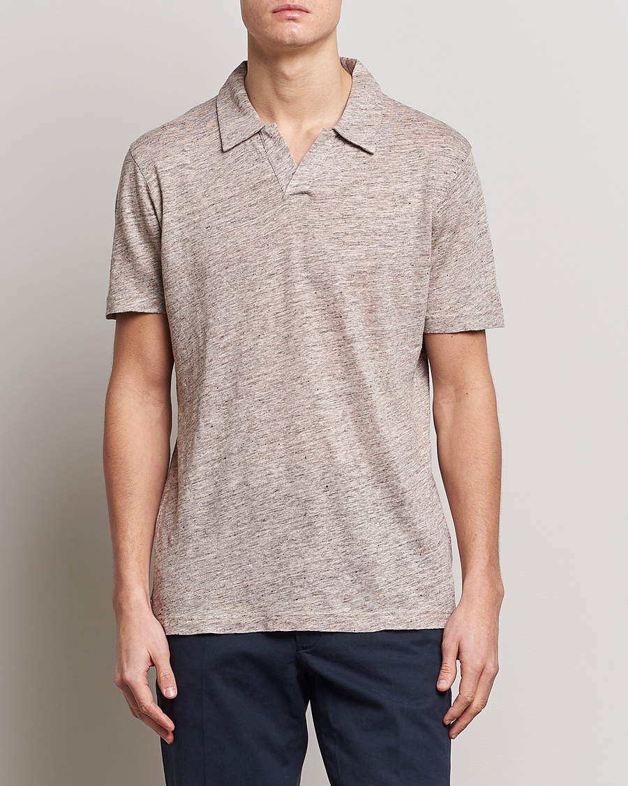 Herren | Poloshirts | Sunspel | Linen Polo Shirt Oatmeal Melange