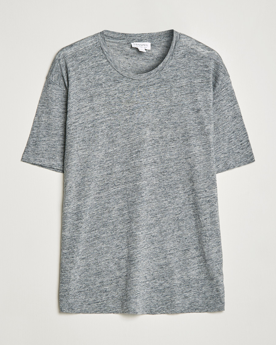 Herren | T-Shirts | Sunspel | Linen T-Shirt Mid Grey Melange