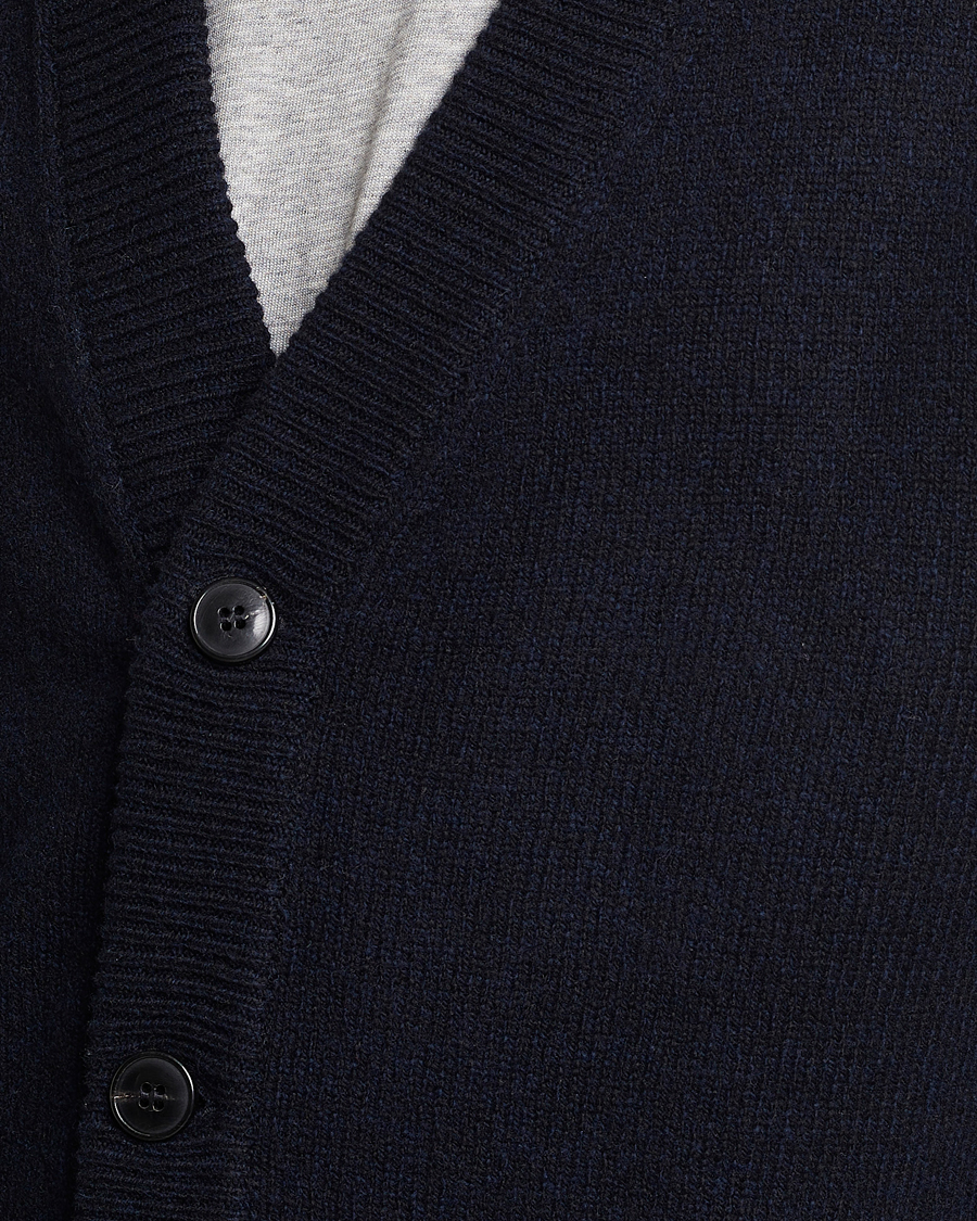 Herren | Pullover | Sunspel | Lambswool Cardigan Dark Navy Mouline