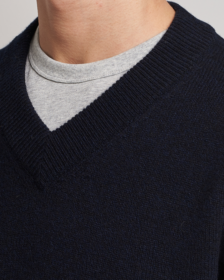 Herren | Pullover | Sunspel | Lambswool V-Neck Dark Navy Mouline