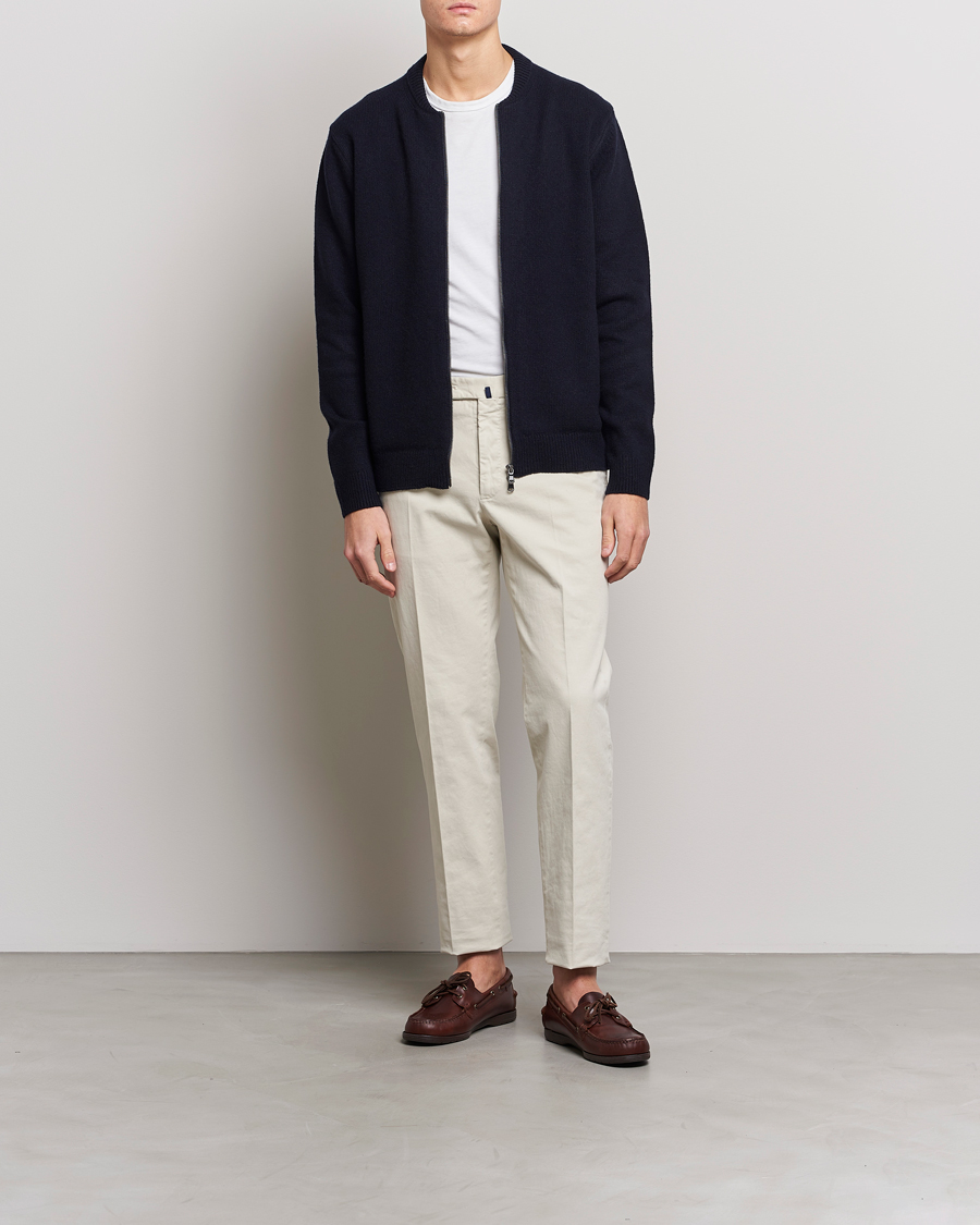 Herren | Jacken | Sunspel | Knitted Lambswool/Cashmere Bomber Jacket Navy