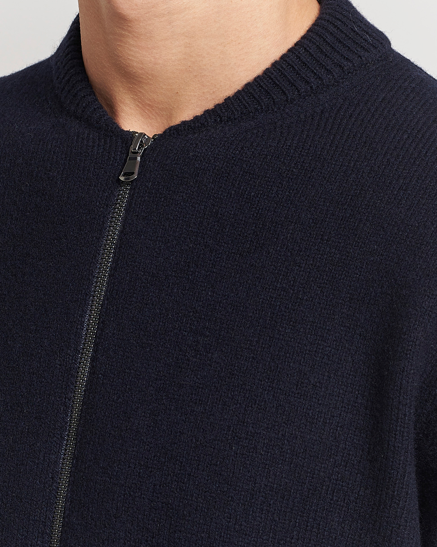 Herren | Jacken | Sunspel | Knitted Lambswool/Cashmere Bomber Jacket Navy