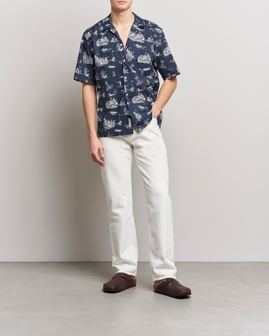 Herren | Hemden | Woolrich | Zavikon Printed Short Sleeve Resort Shirt Melton Blue