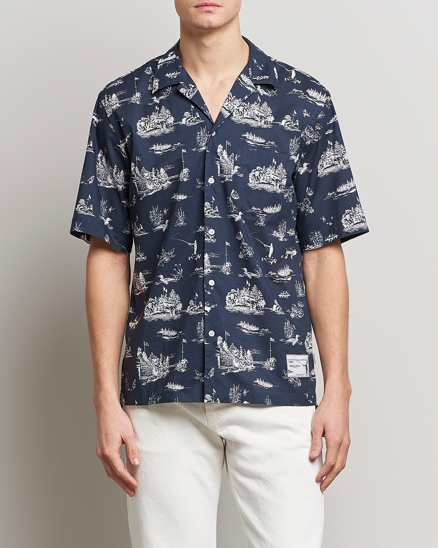 Herren | Hemden | Woolrich | Zavikon Printed Short Sleeve Resort Shirt Melton Blue