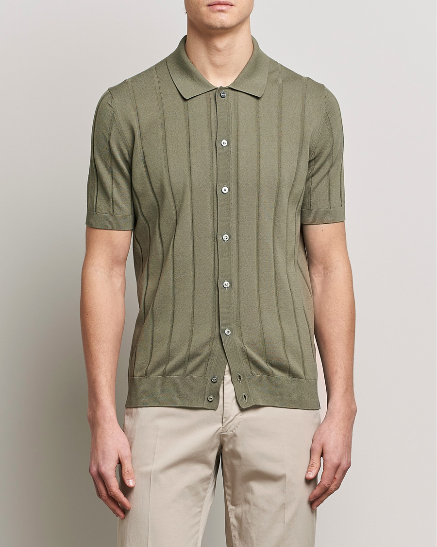 Herren | Hemden | Lardini | Short Sleeve Knitted Cotton Crèpe Shirt Olive