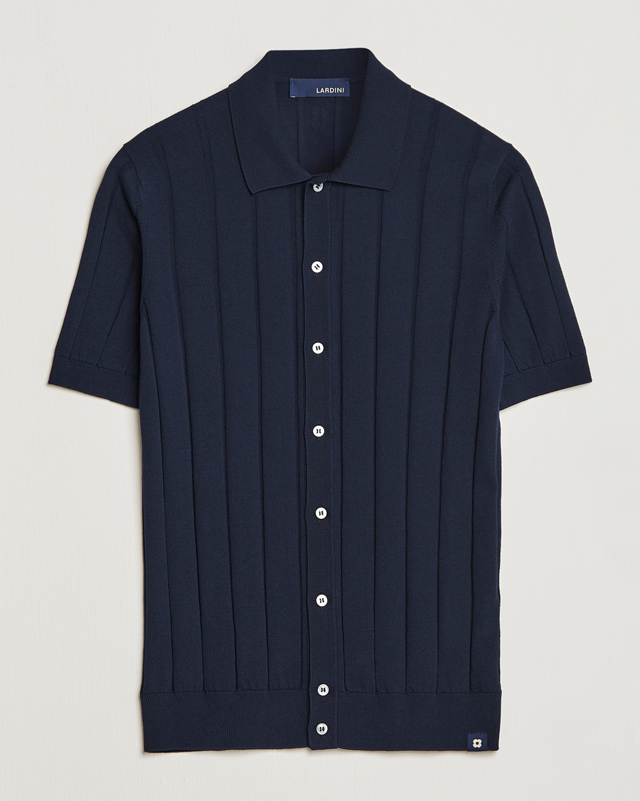 Herren | Hemden | Lardini | Short Sleeve Knitted Cotton Crèpe Shirt Navy