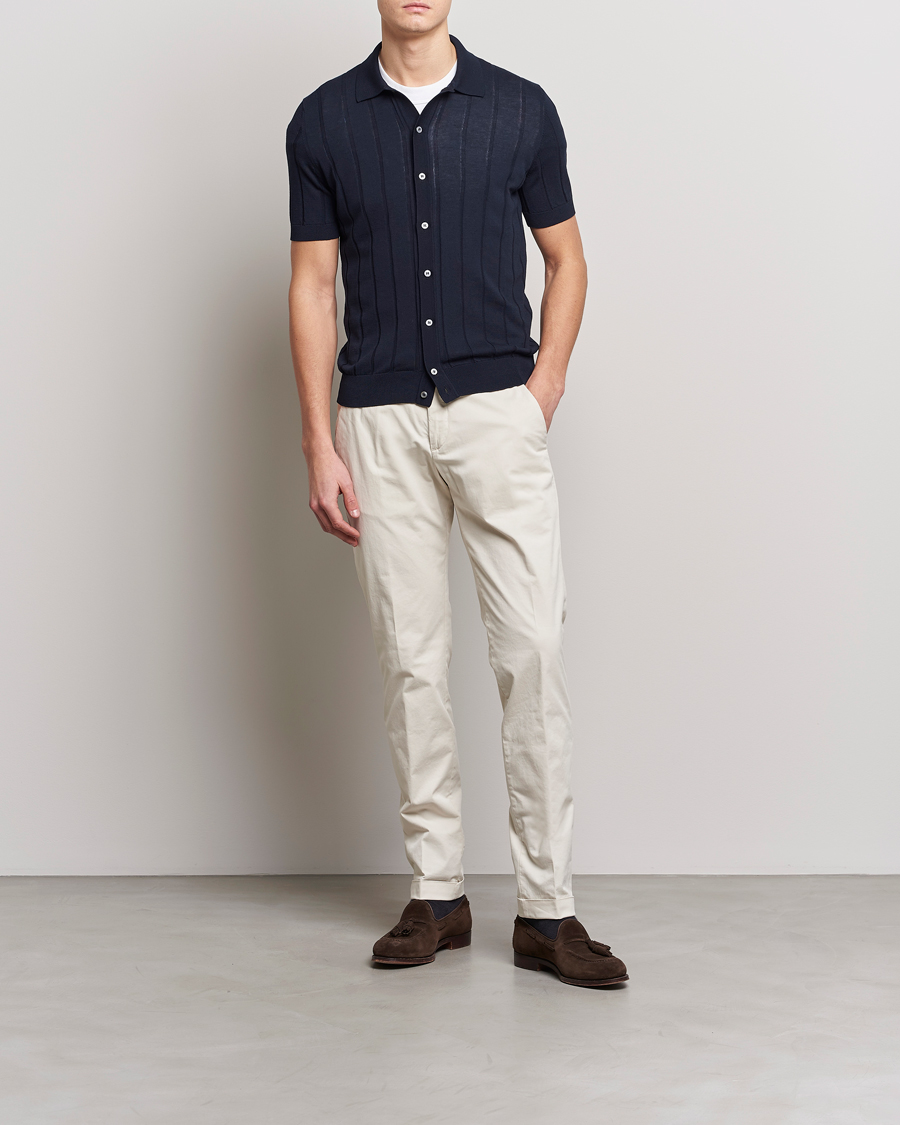 Herren | Hemden | Lardini | Short Sleeve Knitted Cotton Crèpe Shirt Navy