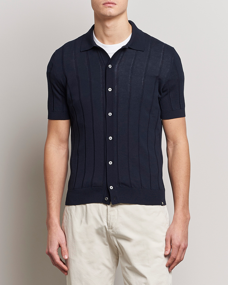 Herren | Hemden | Lardini | Short Sleeve Knitted Cotton Crèpe Shirt Navy