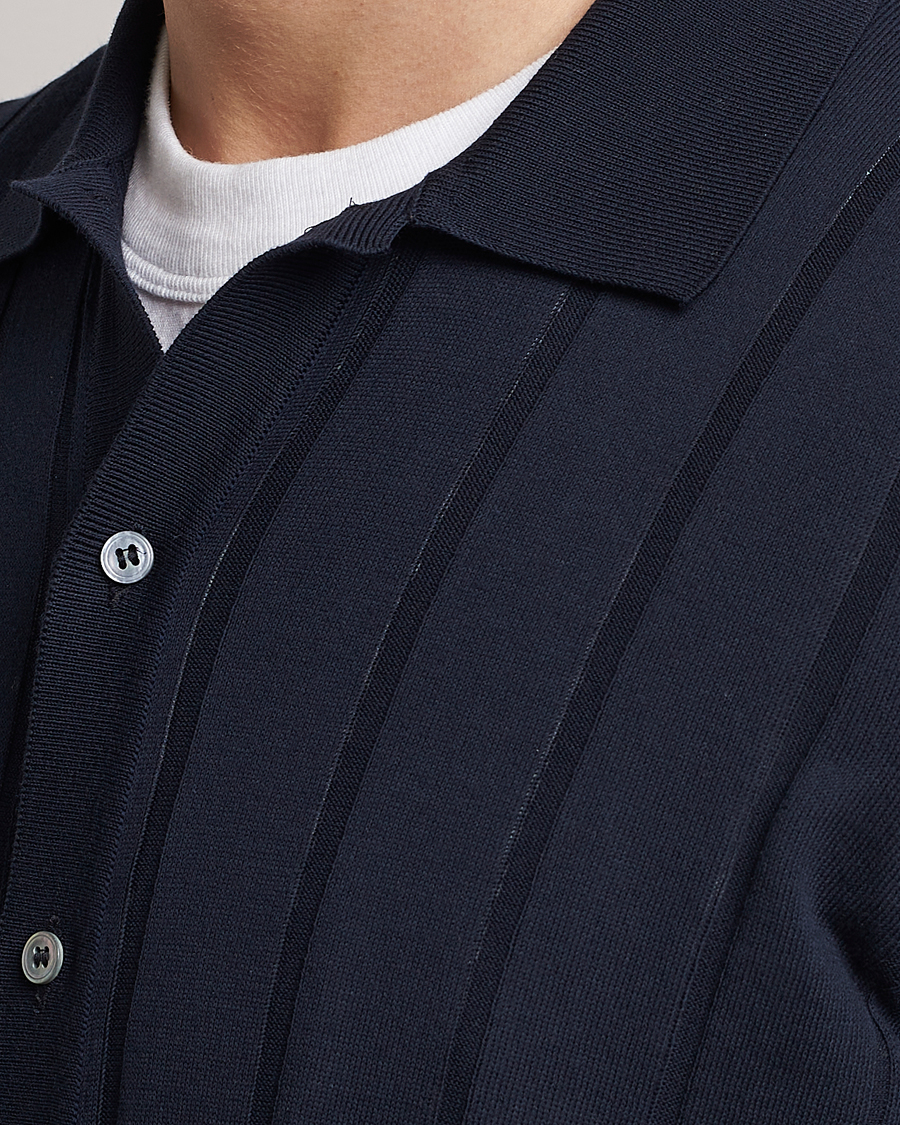 Herren | Hemden | Lardini | Short Sleeve Knitted Cotton Crèpe Shirt Navy