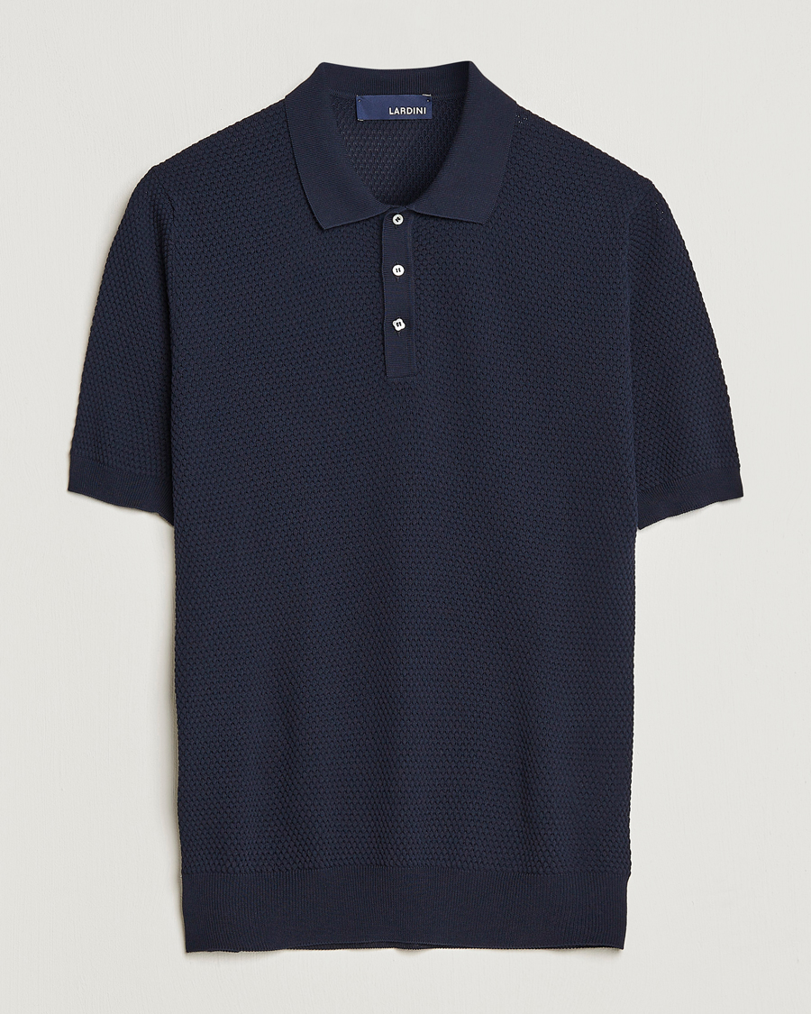 Herren | Poloshirts | Lardini | Short Sleeve Knitted Structure Cotton Polo Navy
