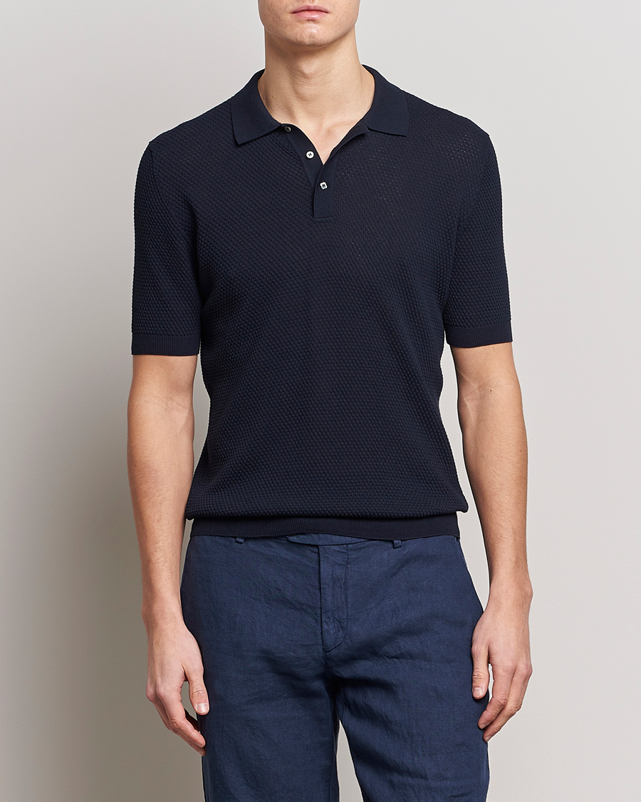 Herren | Poloshirts | Lardini | Short Sleeve Knitted Structure Cotton Polo Navy