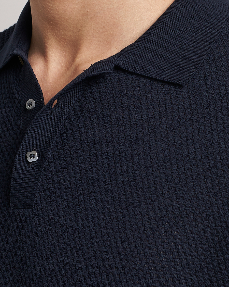 Herren | Poloshirts | Lardini | Short Sleeve Knitted Structure Cotton Polo Navy
