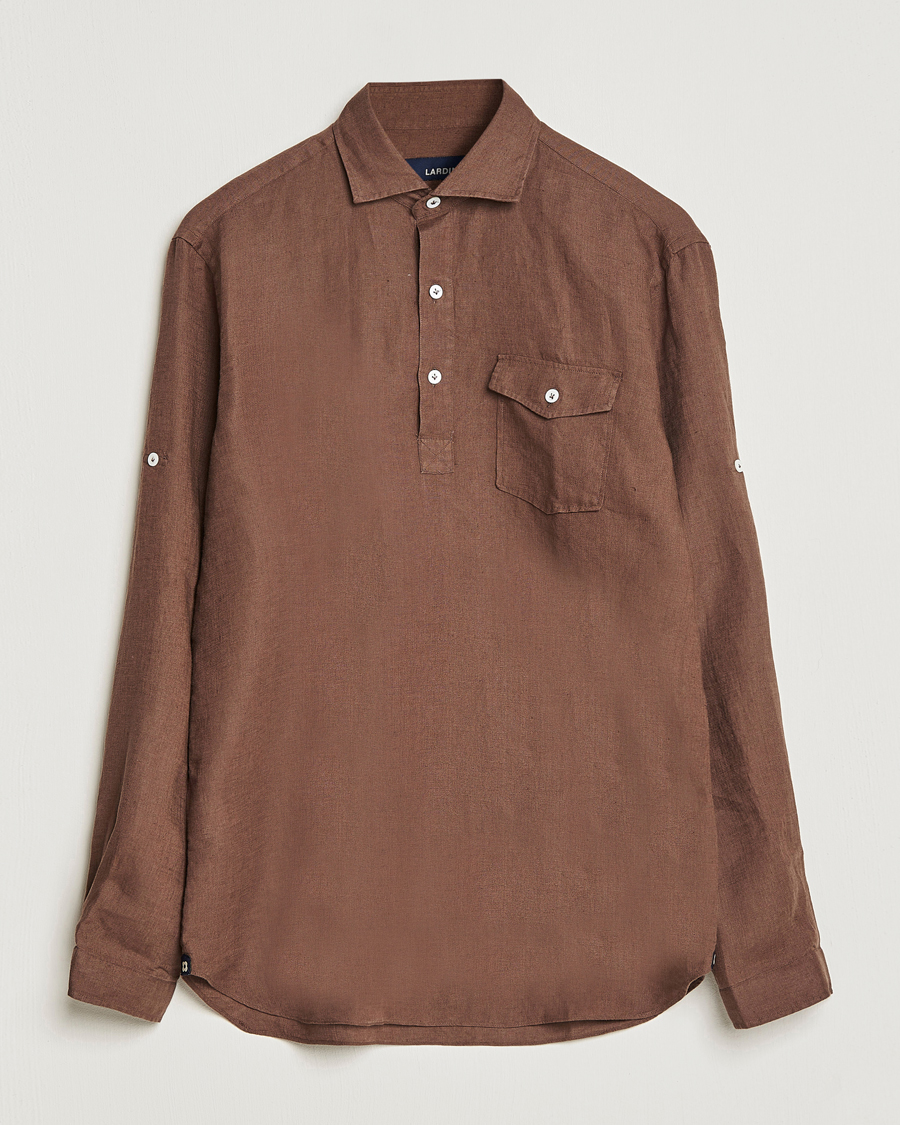 Herren | Hemden | Lardini | Relaxed Linen Popover Shirt Brown