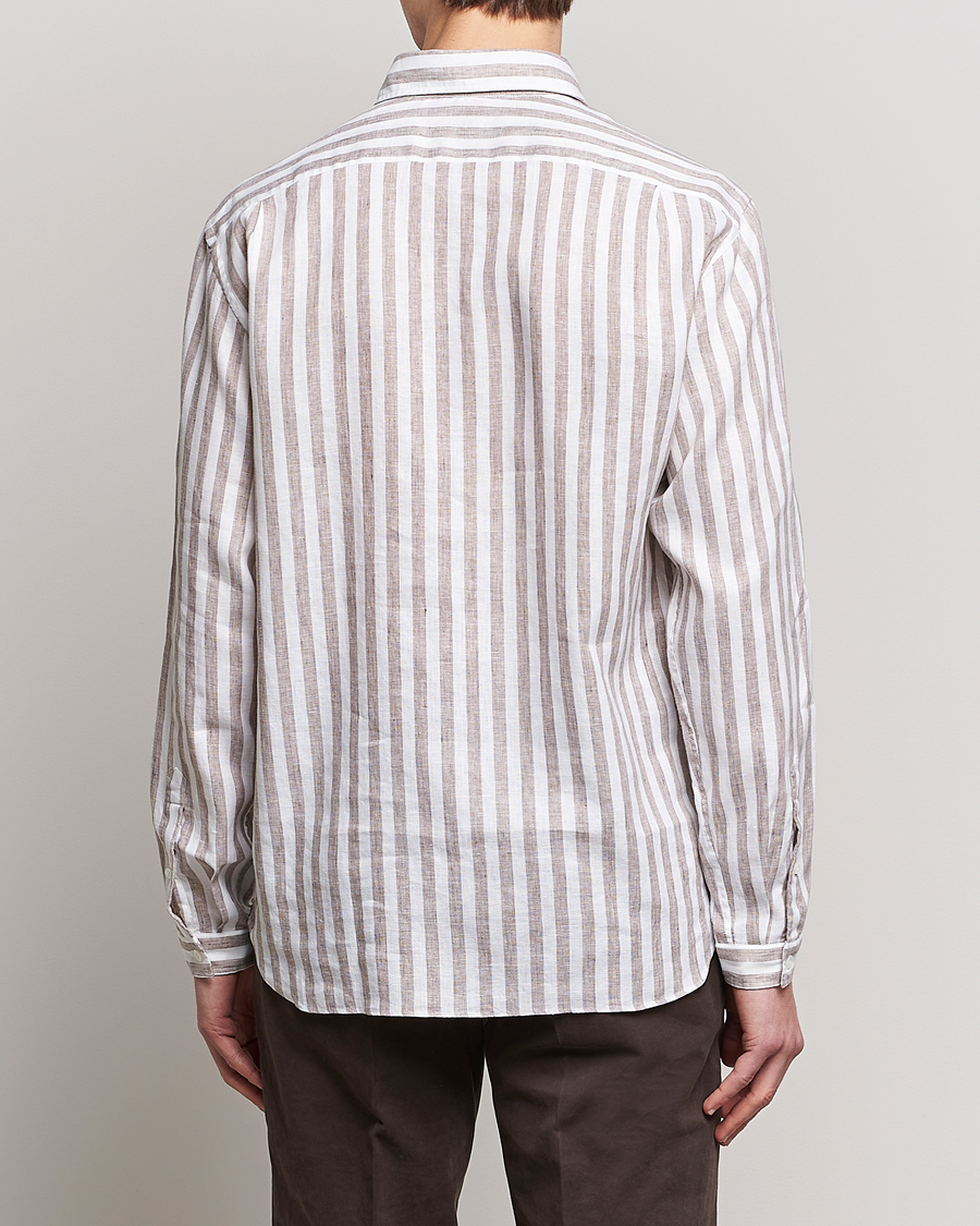 Herren | Hemden | Lardini | Relaxed Striped Linen Popover Shirt Brown/White