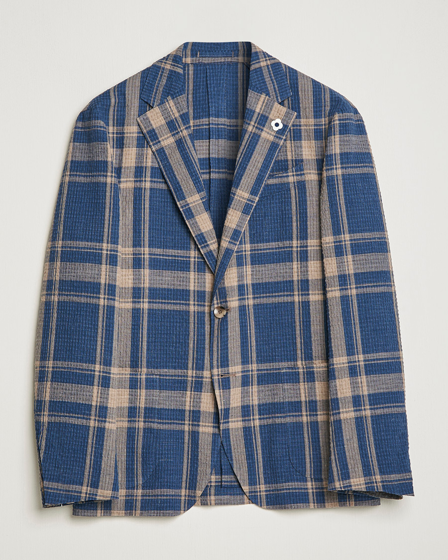 Herren | Sakkos | Lardini | Cotton/Linen Melange Seersucker Blazer Navy