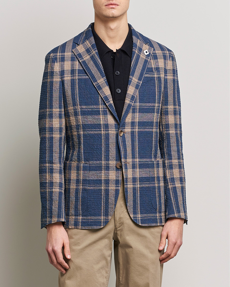 Herren | Sakkos | Lardini | Cotton/Linen Melange Seersucker Blazer Navy