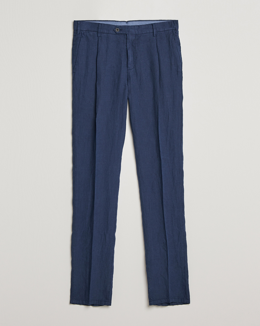 Herren | Hosen | Lardini | Pleated Linen Trousers Navy