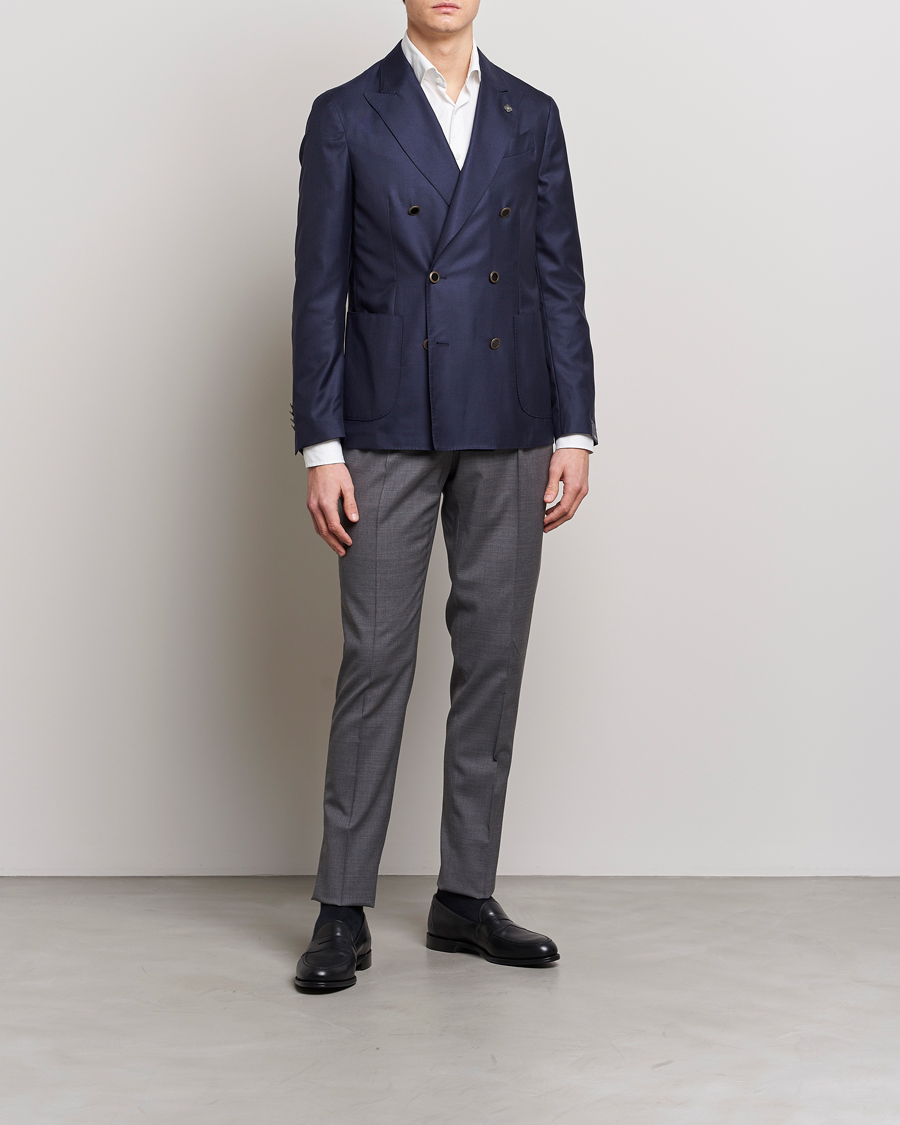 Herren | Sakkos | Lardini | Soft Double Breasted Cashmere/Silk Blazer Navy