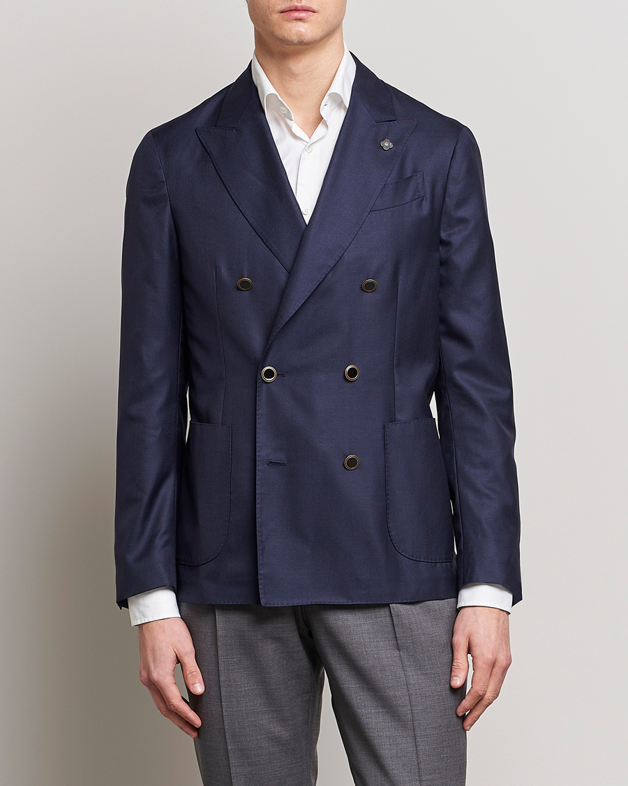 Herren | Sakkos | Lardini | Soft Double Breasted Cashmere/Silk Blazer Navy