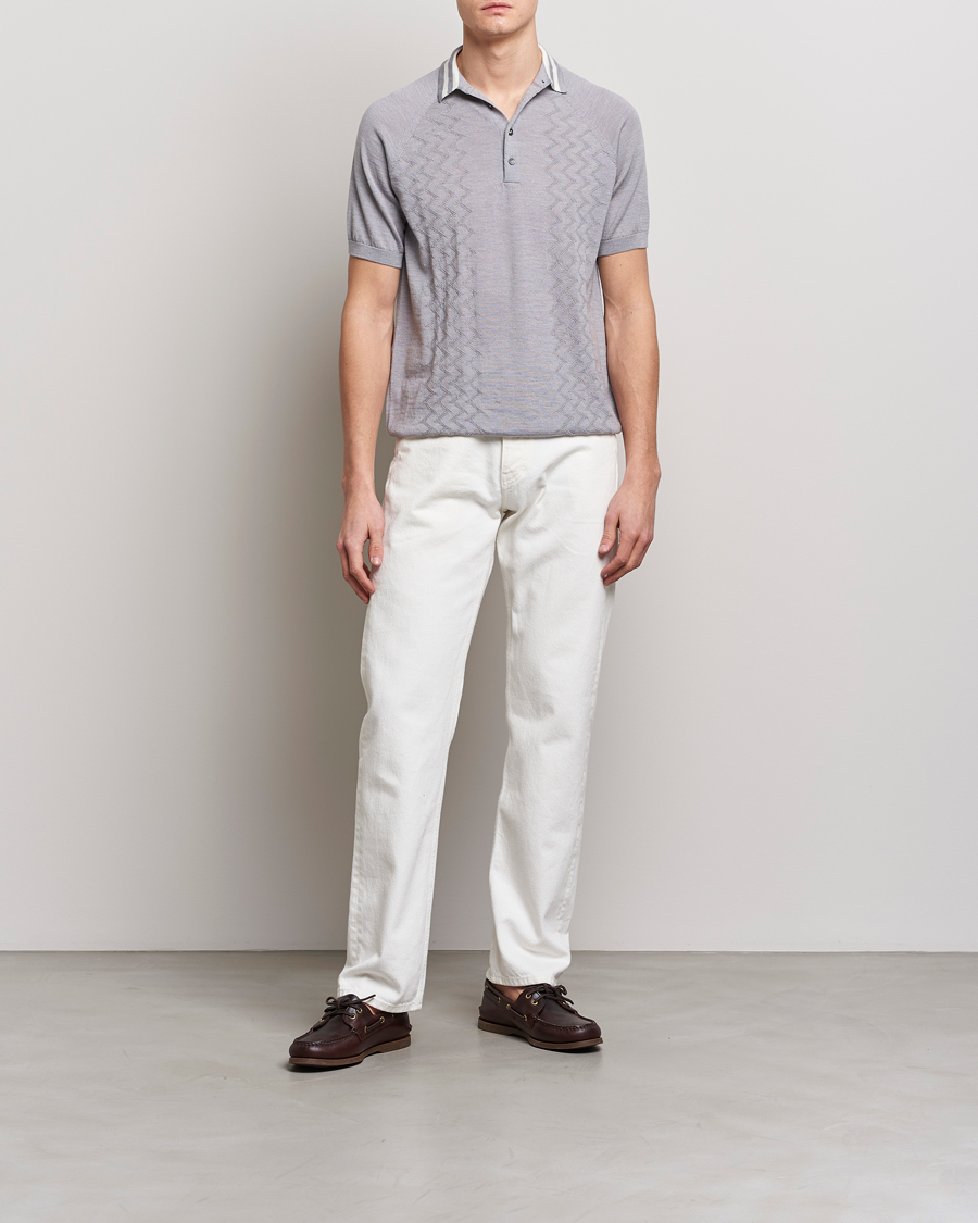 Herren | Poloshirts | Peregrine | Textured Wool Short Sleeve Poloshirt Light Grey