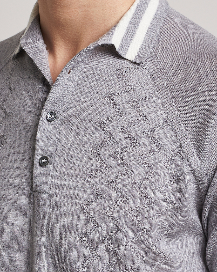 Herren | Poloshirts | Peregrine | Textured Wool Short Sleeve Poloshirt Light Grey