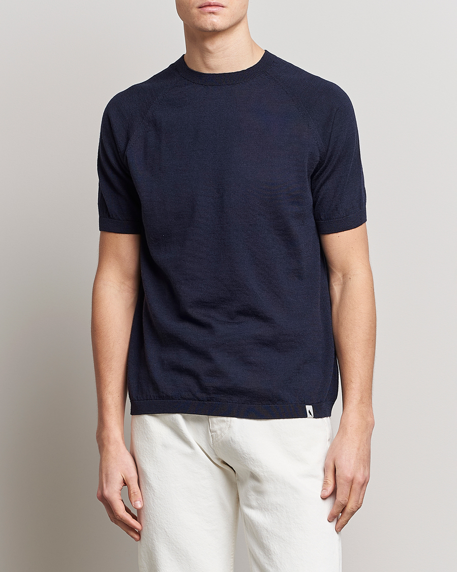 Herren | T-Shirts | Peregrine | Knitted Wool T-Shirt Navy