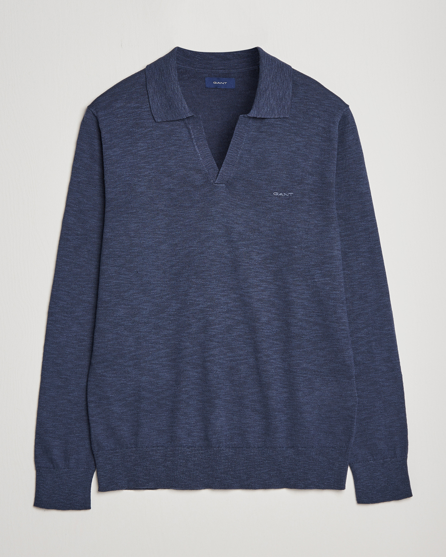 Herren | Pullover | GANT | Cotton/Linen Knitted Polo Deep Ocean
